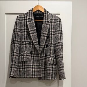Zara Monochrome Checkered Women's Blazer